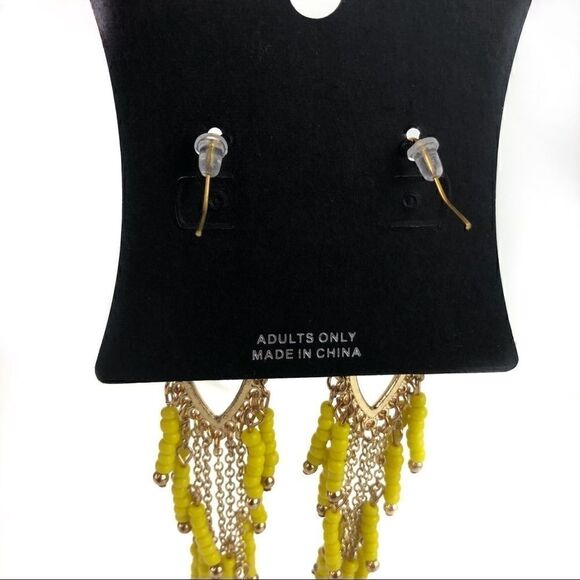 Fashion Earrings Yellow/White Beads Pierced NWT 5” - Picture 3 of 3